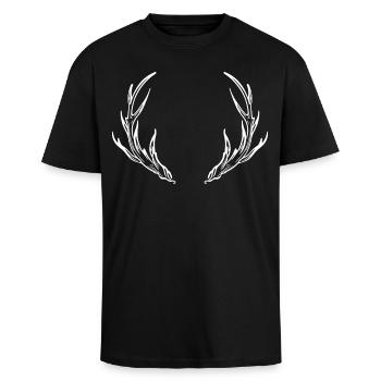 Hirsch Geweih Wild - Oversized Heavyweight Unisex T-Shirt - Schwarz - Vorne - Alina (178cm) & Michal (187cm)