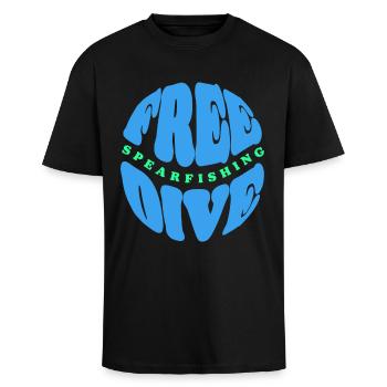 Freedive and Spearfishing Typography - Unisex Oversized Heavyweight T-shirt - black - Front - Alina (178cm) & Michal (187cm)