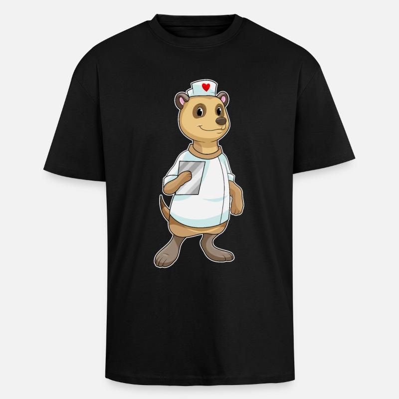 Erdmännchen als Krankenschwester mit Herz - Oversized Heavyweight Unisex T-Shirt - Schwarz