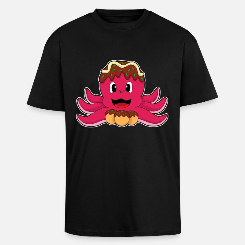 Poulpe avec gâteau - T-shirt unisexe oversize épais - noir