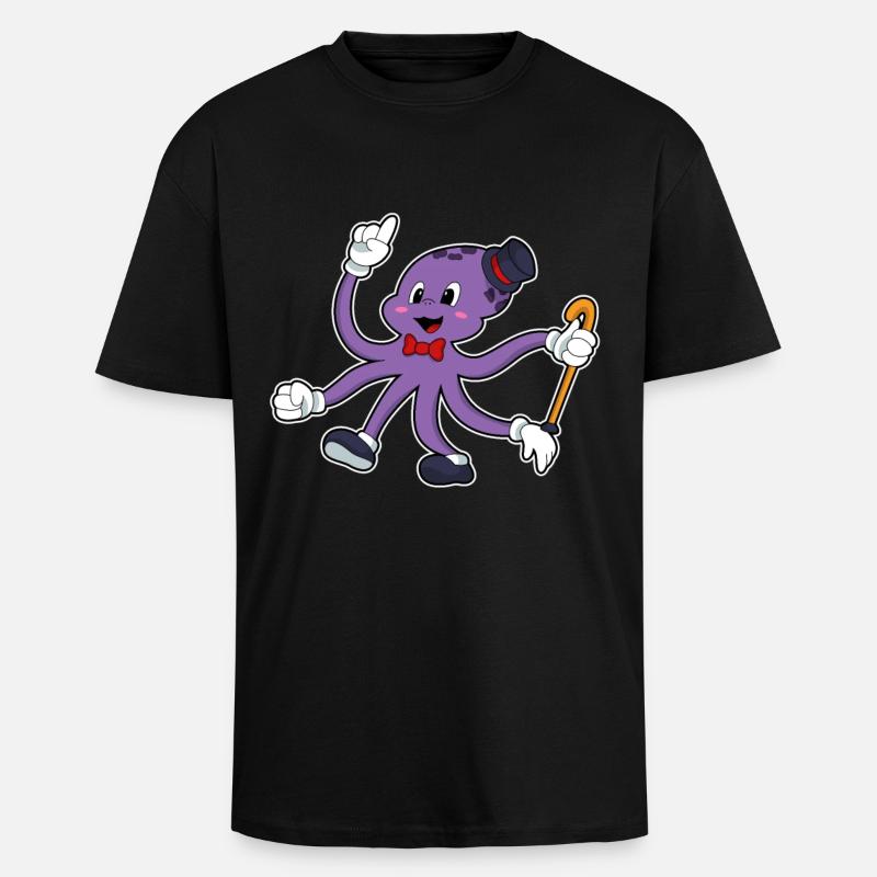 Krake als Zauberer mit Hut - Oversized Heavyweight Unisex T-Shirt - Schwarz