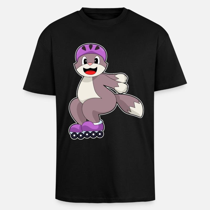 Katze mit Rollschuhe - Oversized Heavyweight Unisex T-Shirt - Schwarz