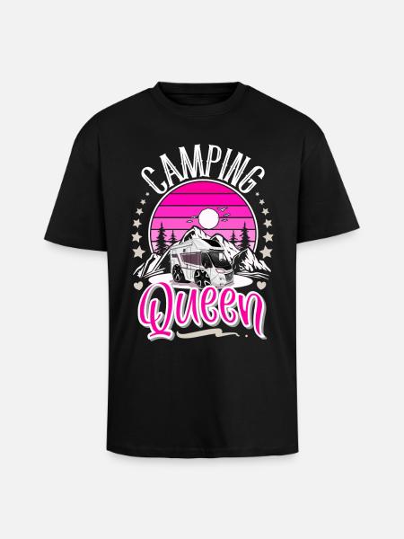 Camping Queen Camper Camping Grand-mère - T-shirt unisexe oversize épais - noir