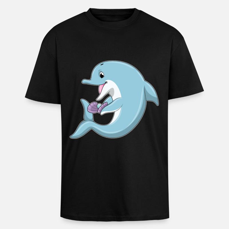 Delfin mit Perle - Oversized Heavyweight Unisex T-Shirt - Schwarz