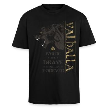 Valhalla Viking Bear Grizzly Bear Wotan Nœuds - T-shirt unisexe oversize épais - noir - Devant - Alina (178cm) & Michal (187cm)