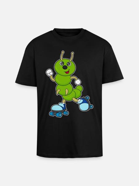 Caterpillar Roller Skating Roller Skates - Unisex Oversized Heavyweight T-shirt - black