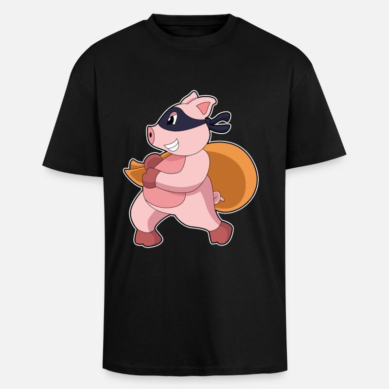 Cochon comme joggeur - T-shirt unisexe oversize épais - noir