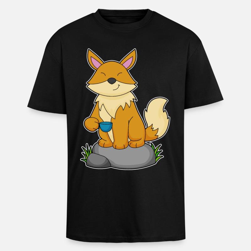 Fuchs mit Kaffeetasse - Oversized Heavyweight Unisex T-Shirt - Schwarz