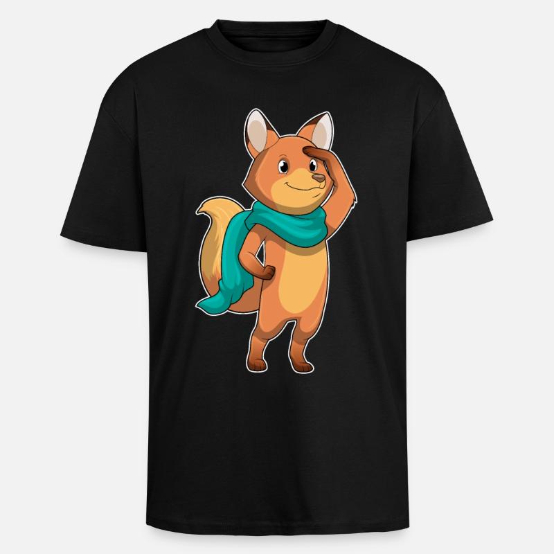 Fuchs mit Schal - Oversized Heavyweight Unisex T-Shirt - Schwarz