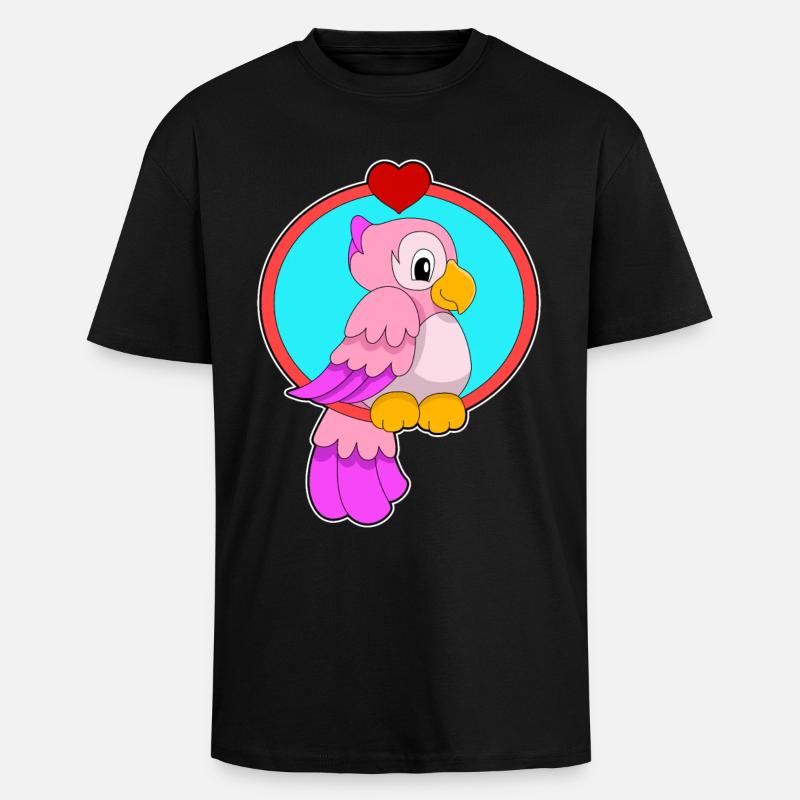 Perroquet avec cœur - T-shirt unisexe oversize épais - noir
