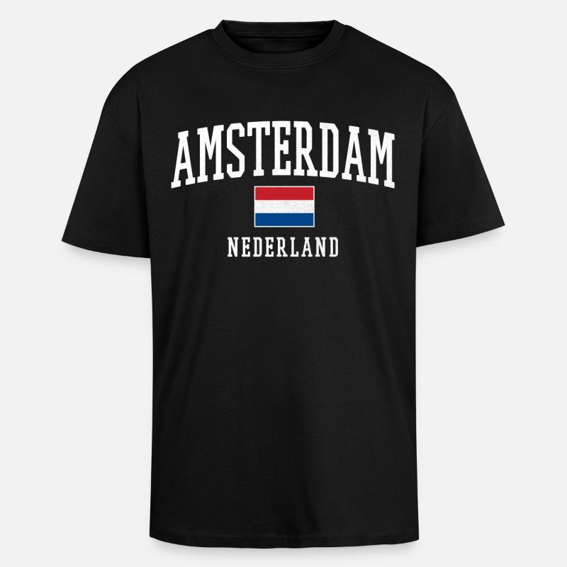 Projekt flagi Amsterdam NL - Gruby T-shirt unisex oversize - czarny