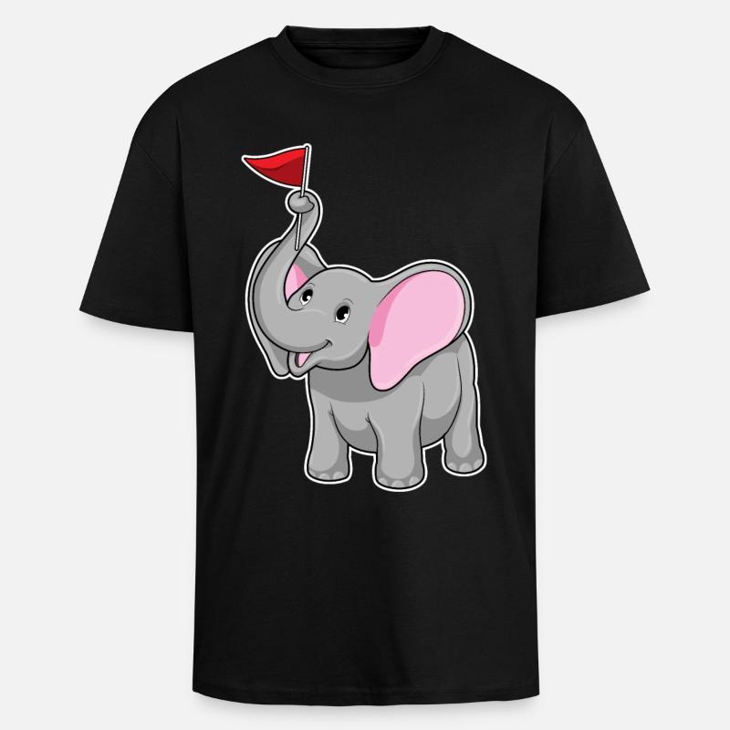Éléphant avec drapeau - T-shirt unisexe oversize épais - noir