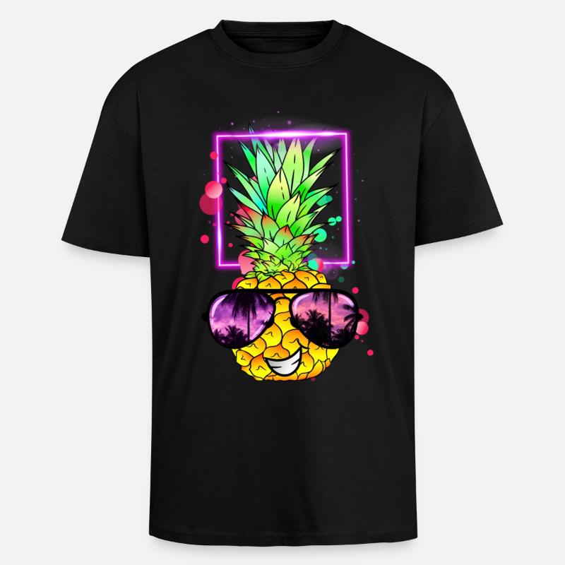 coole Ananas Retro Neon - Oversized Heavyweight Unisex T-Shirt - Schwarz