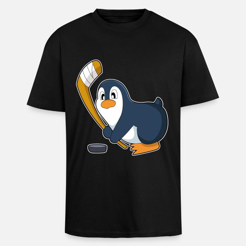 Pinguin Eishockey Eishockeyschläger - Oversized Heavyweight Unisex T-Shirt - Schwarz