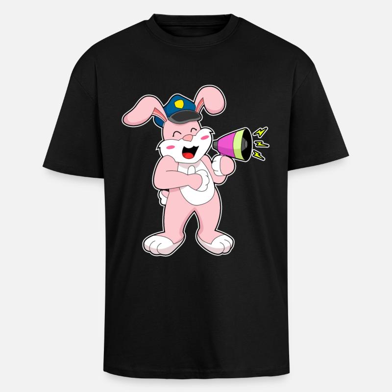 Rabbit Policier Microphone - T-shirt unisexe oversize épais - noir