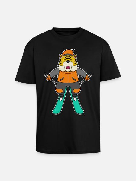 Tiger Skier Skier Skier - Unisex Oversized Heavyweight T-shirt - black