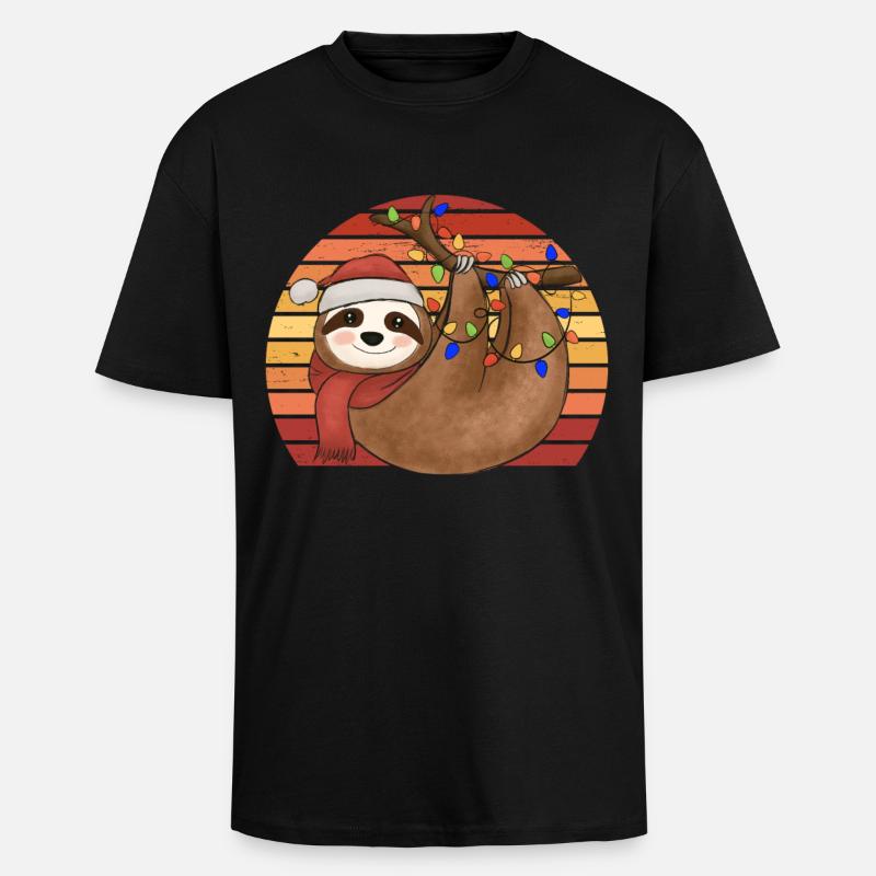 Sloth String Lights Noël Pyjamas Noël - T-shirt unisexe oversize épais - noir