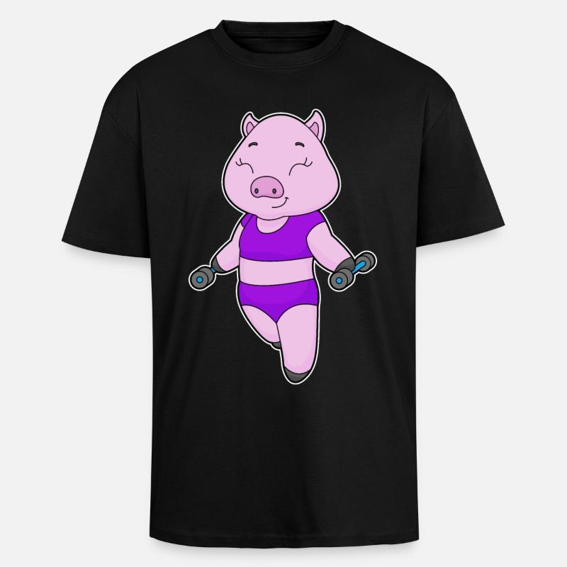 Bodybuilder cochon avec haltères - T-shirt unisexe oversize épais - noir