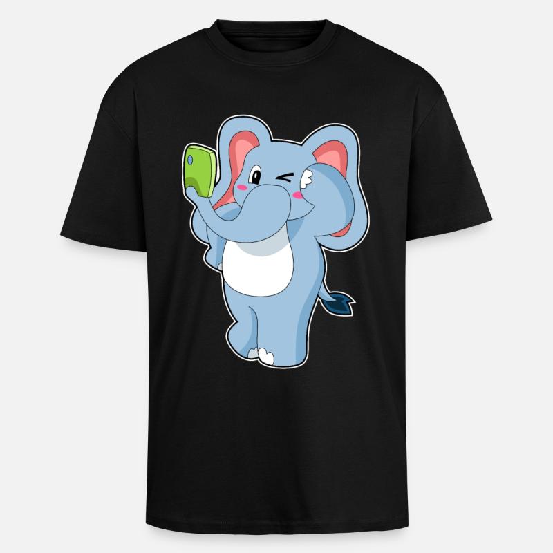Elefant Handy - Oversized Heavyweight Unisex T-Shirt - Schwarz