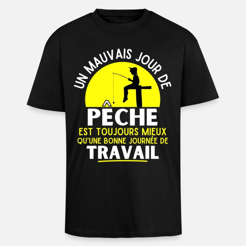 pêche, pêcheur, fan de pêche - T-shirt unisexe oversize épais - noir