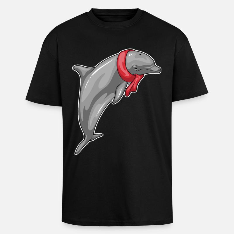 Foulard dauphin - T-shirt unisexe oversize épais - noir