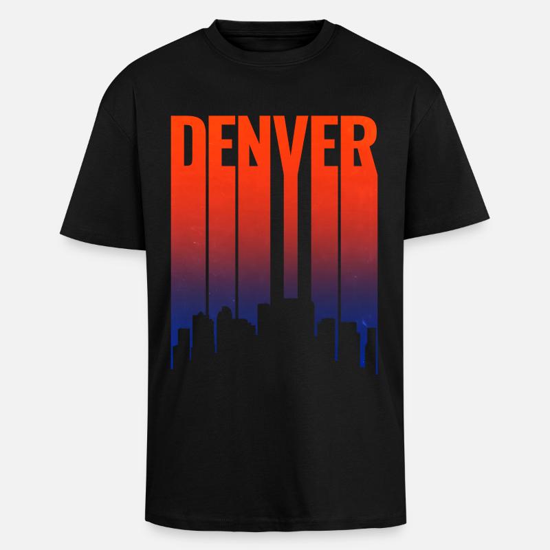 Denver Skyline Sunset Gradient - Unisex Oversized Heavyweight T-shirt - black