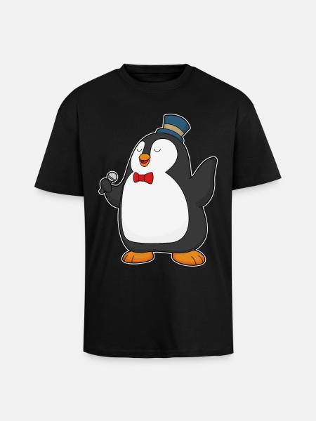 Penguin Singer Microphone Singing - Unisex Oversized Heavyweight T-shirt - black