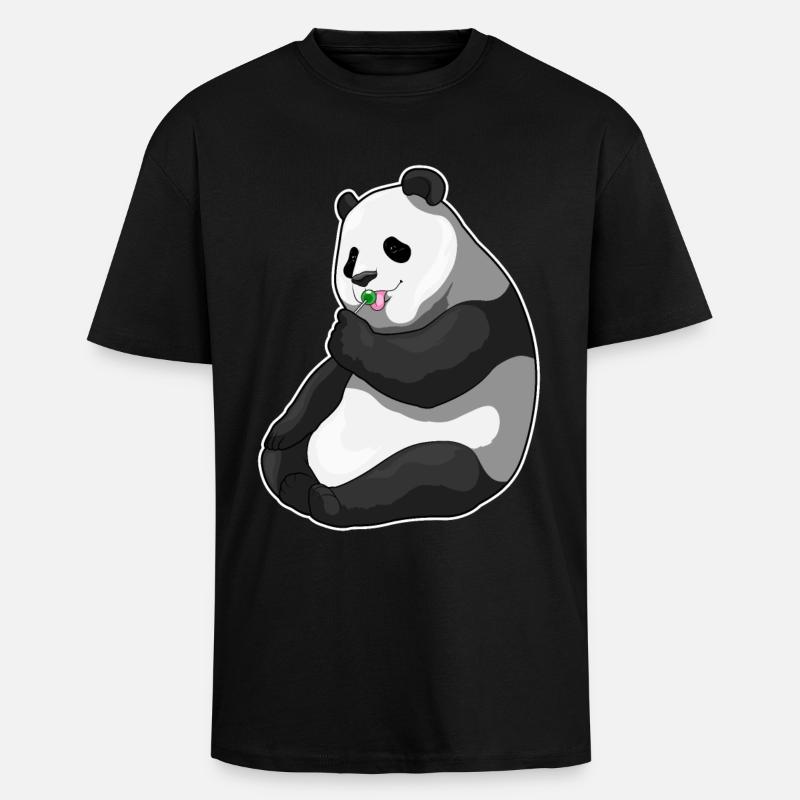 Panda Lutscher - Oversized Heavyweight Unisex T-Shirt - Schwarz