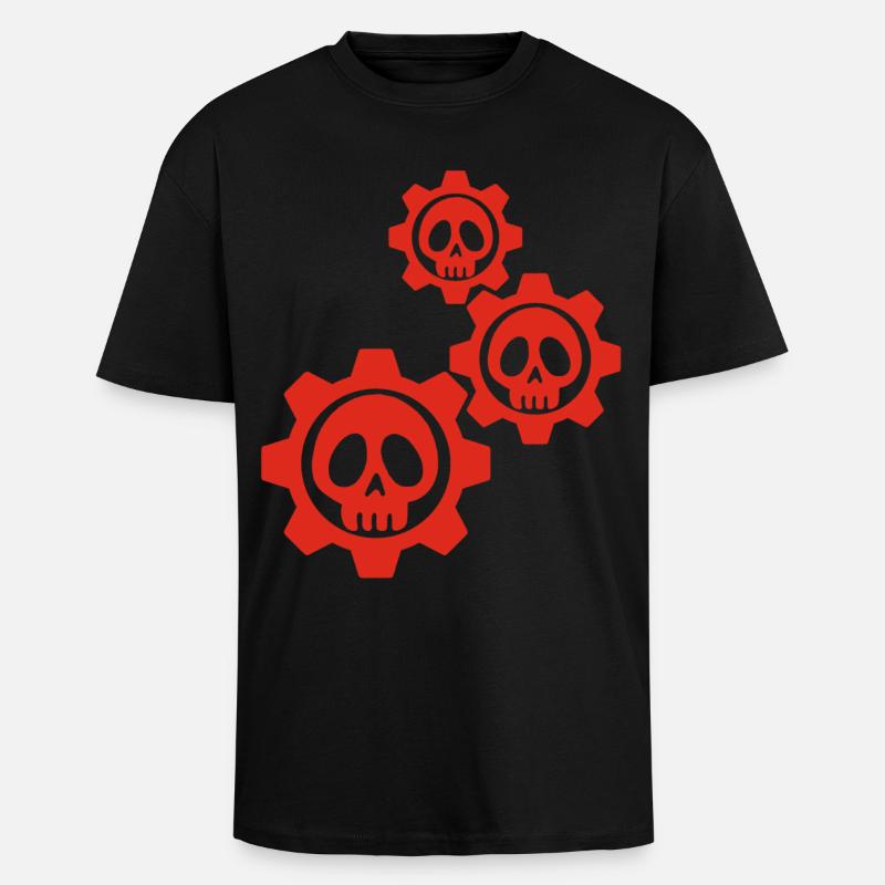 Totenköpfe und rote Zahnräder - Oversized Heavyweight Unisex T-Shirt - Schwarz