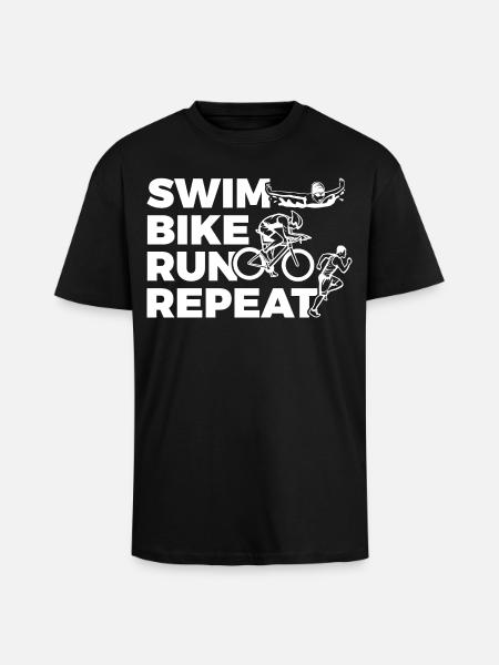 Swim Bike Run Repeat - Unisex Oversized Heavyweight T-shirt - black