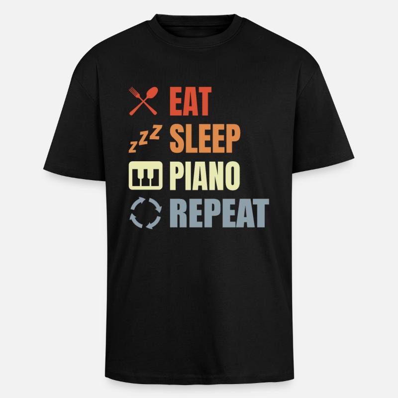 Manger Sleeping Piano Répéter - T-shirt unisexe oversize épais - noir