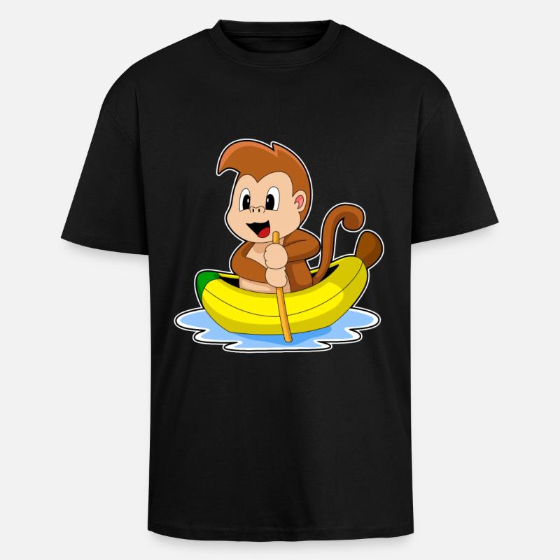 Affe Banane Boot - Oversized Heavyweight Unisex T-Shirt - Schwarz