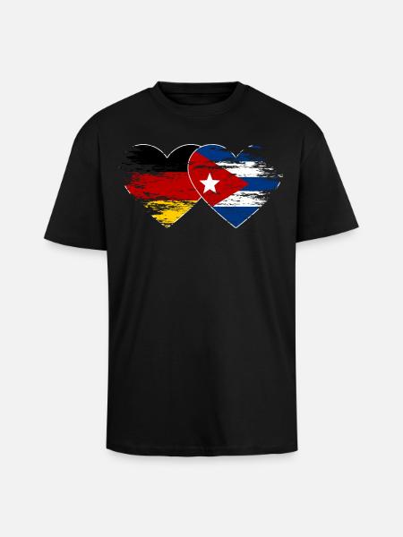 Germany Cuba flag used heart - Unisex Oversized Heavyweight T-shirt - black