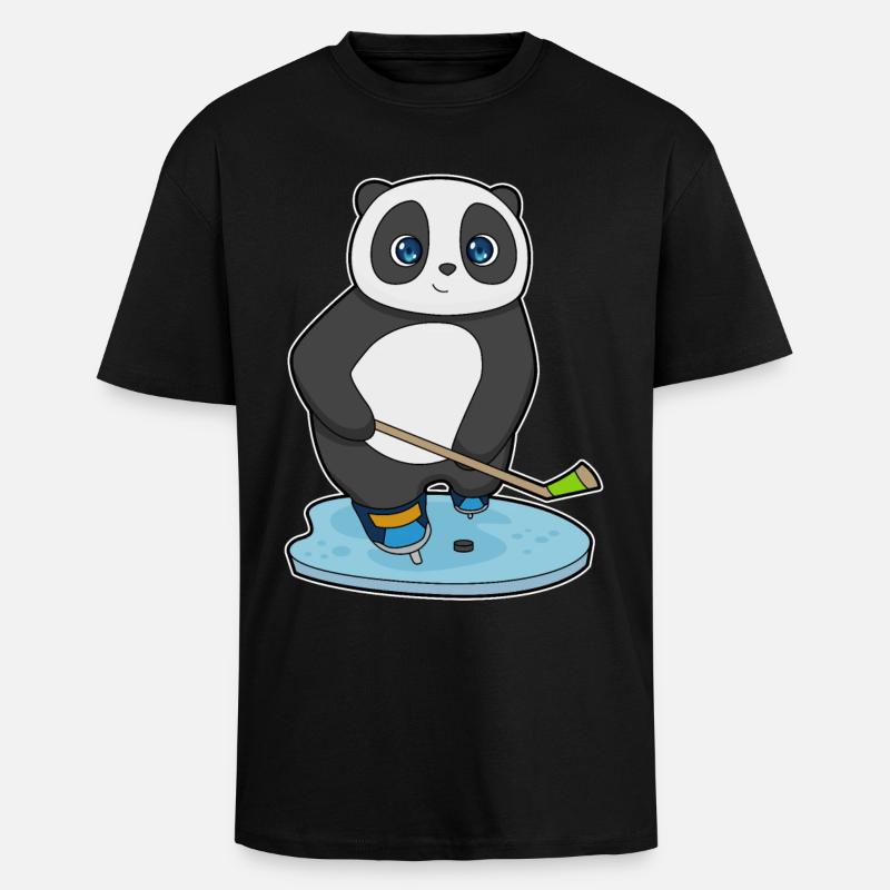Panda Eishockey Eishockeyschläger - Oversized Heavyweight Unisex T-Shirt - Schwarz