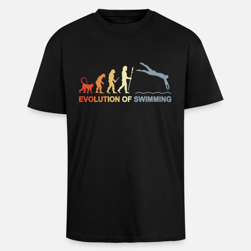 Évolution de la natation - T-shirt unisexe oversize épais - noir