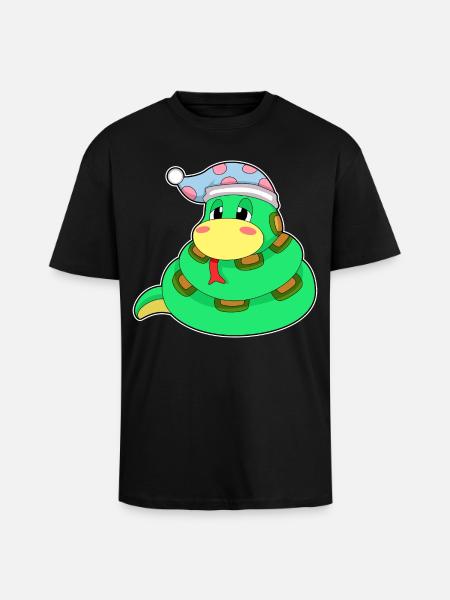 Snake Sleeping Nightcap - Unisex Oversized Heavyweight T-shirt - black