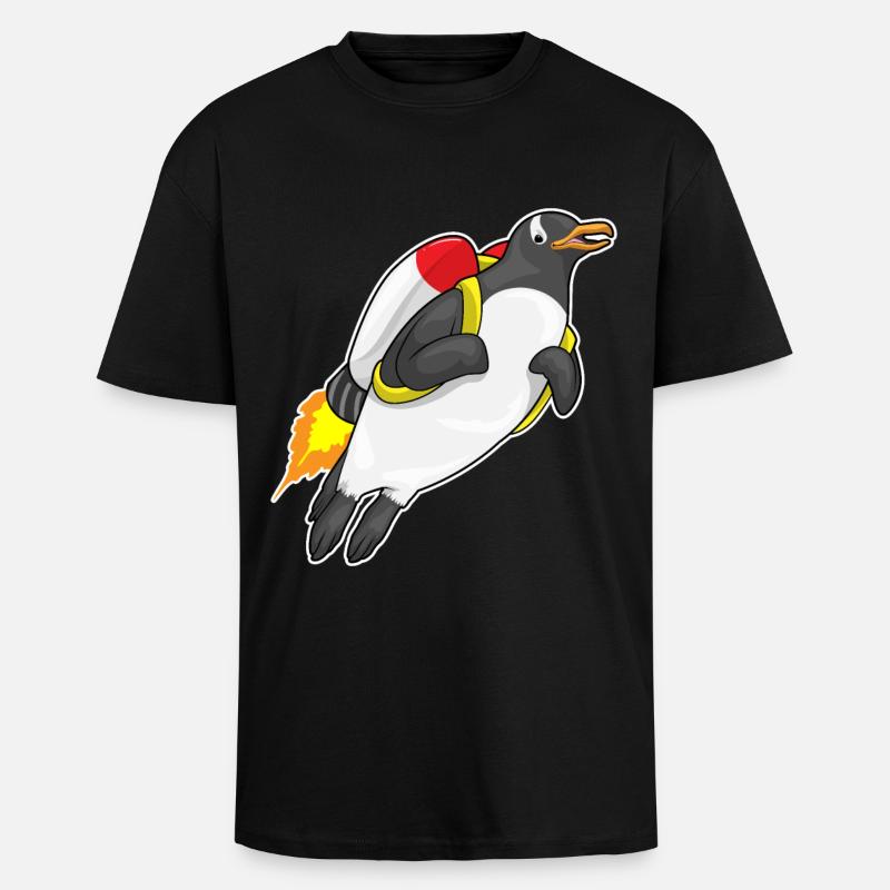 Pingouin volant jetpack - T-shirt unisexe oversize épais - noir