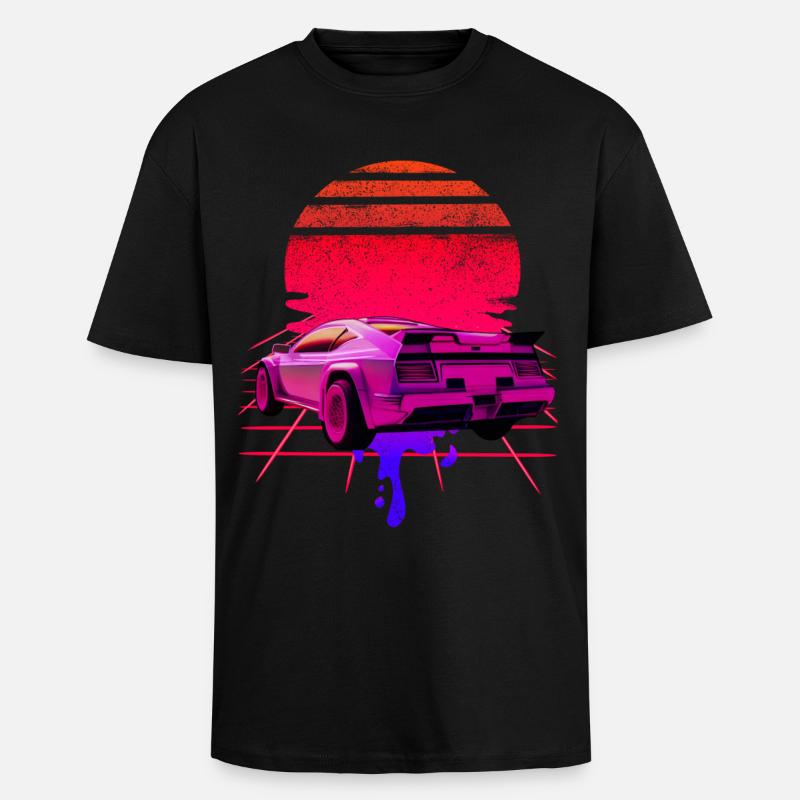 Retro Wave Supercar Sunset - T-shirt unisexe oversize épais - noir