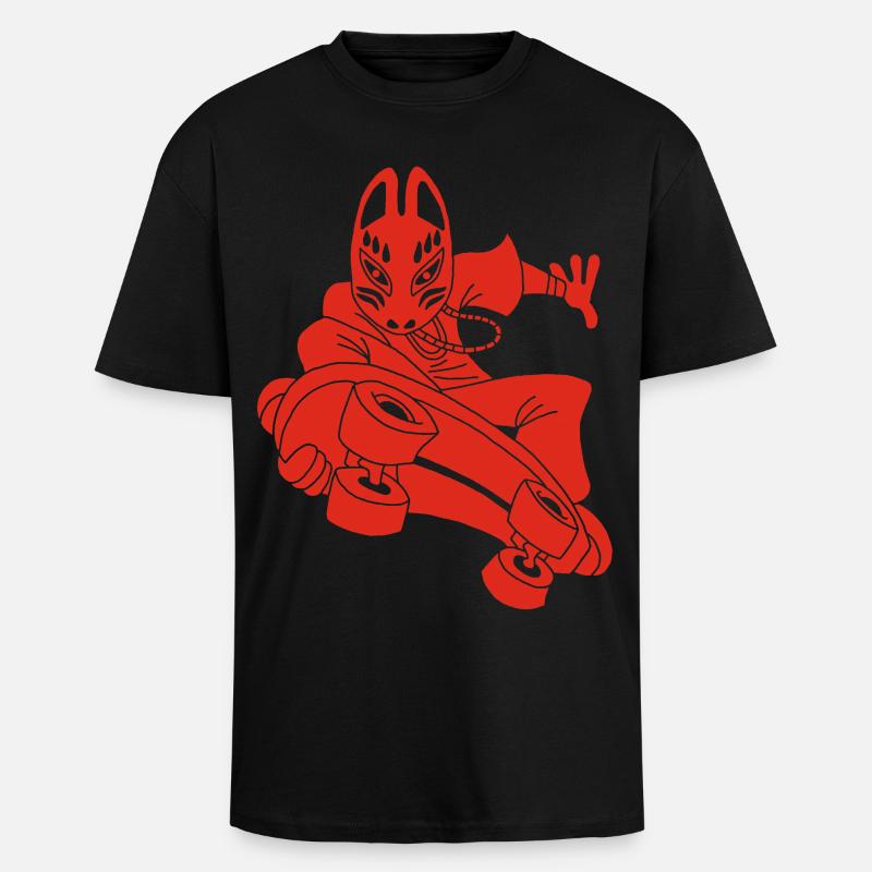 Seltsamer Rotfuchs beim Skateboarden - Oversized Heavyweight Unisex T-Shirt - Schwarz