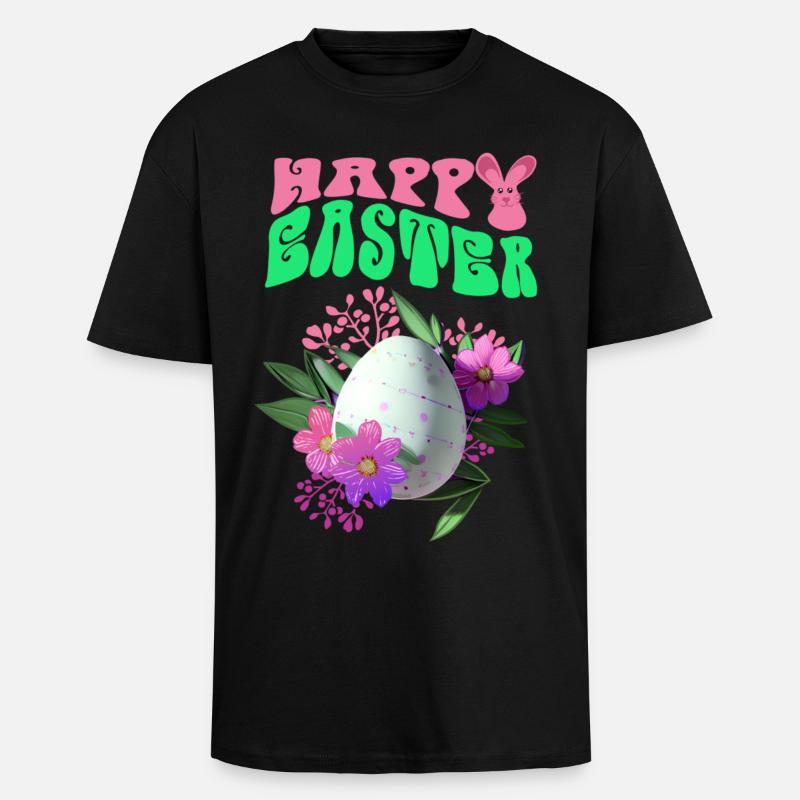 Frohe Ostern Osterei Blumenkunst - Oversized Heavyweight Unisex T-Shirt - Schwarz