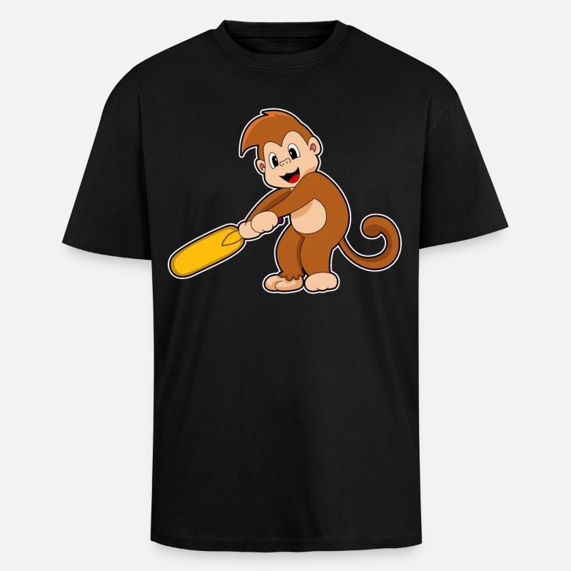 Monkey Cricket Cricket Bat - T-shirt unisexe oversize épais - noir
