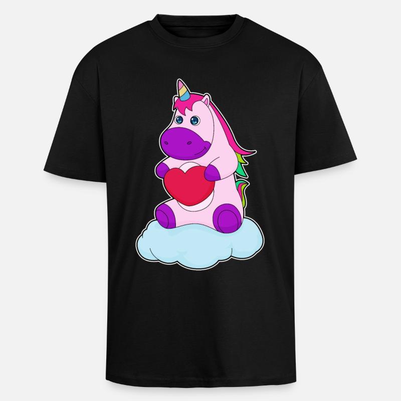 Einhorn Herz - Oversized Heavyweight Unisex T-Shirt - Schwarz