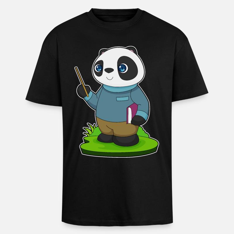 Panda Teacher Pointer School - Unisex Oversized Heavyweight T-shirt - black