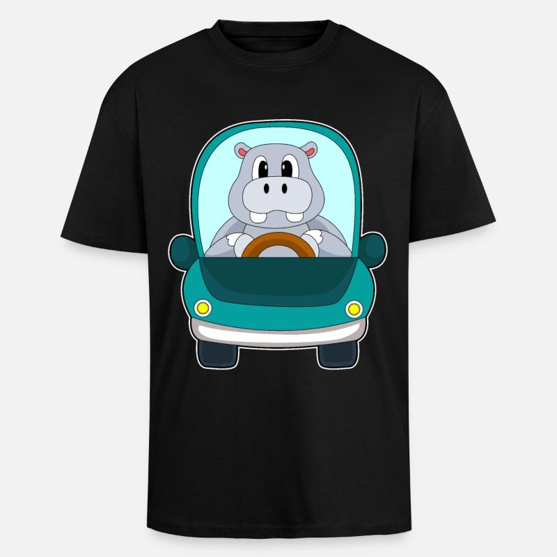 Nilpferd Auto - Oversized Heavyweight Unisex T-Shirt - Schwarz
