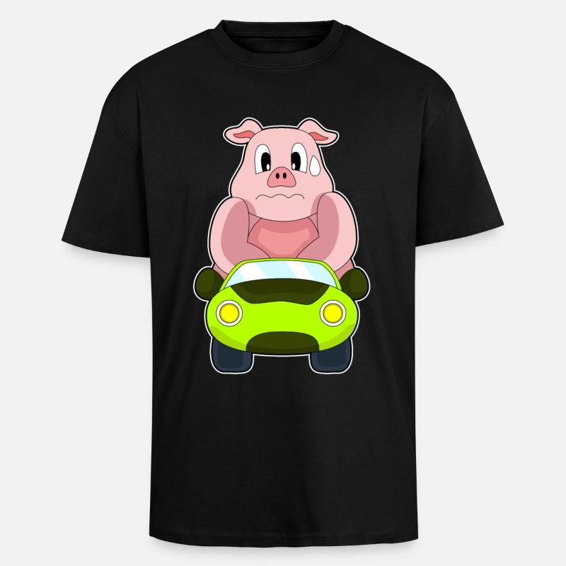Voiture de cochon - T-shirt unisexe oversize épais - noir