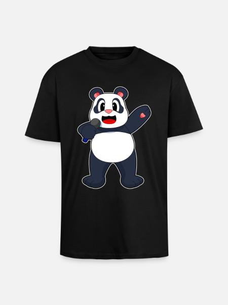 Panda Singer Microphone Singing - Unisex Oversized Heavyweight T-shirt - black