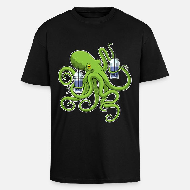 Krake Bubble tea - Oversized Heavyweight Unisex T-Shirt - Schwarz