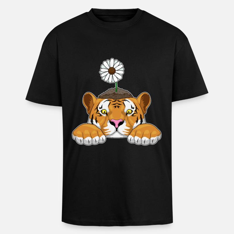 Tiger Gänseblümchen - Oversized Heavyweight Unisex T-Shirt - Schwarz