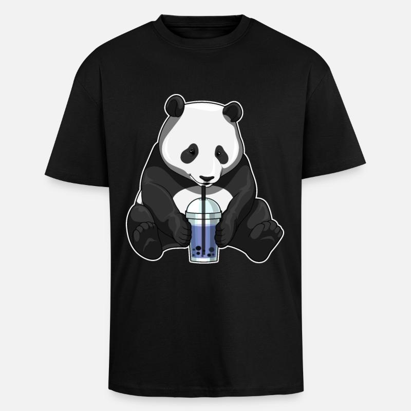 Panda Bubble Tea - Oversized Heavyweight Unisex T-Shirt - Schwarz