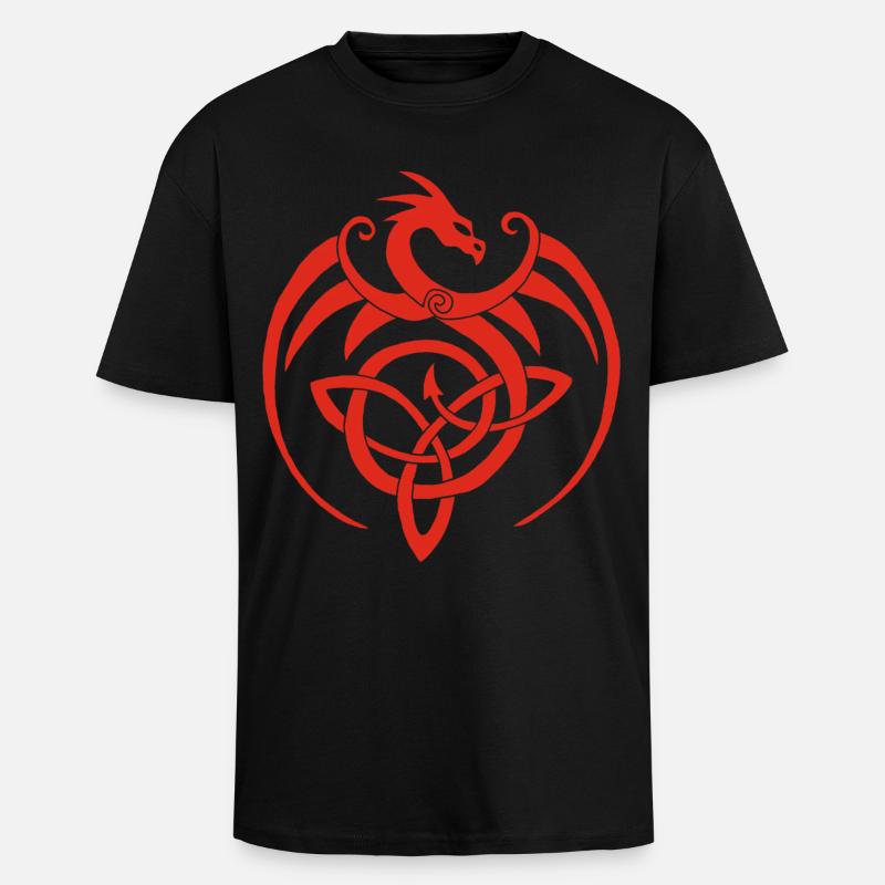 Roter Drache und keltisches Symbol - Oversized Heavyweight Unisex T-Shirt - Schwarz